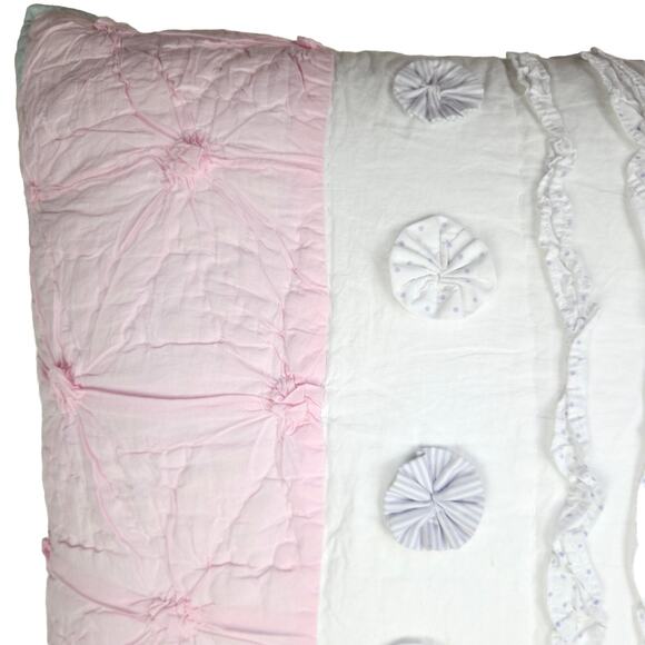 Pottery Barn Kids Standard Pillow Sham BAILEY Pink Ruffle Quilted Pastel Nursery - Picture 3 of 16
